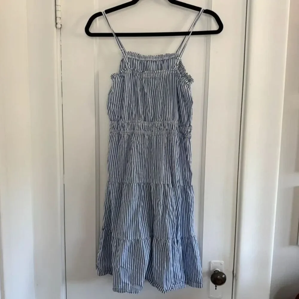Old Navy Sleeveless Printed Midi Dress Blue Stripe Gingham Sz XL 14/16
